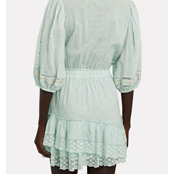 LOVESHACKFANCY ADLEY RUFFLED LACE MINI DRESS in Seafoam Green XL - Picture 3 of 11